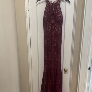Elegant Burgundy Lace Halter Gown